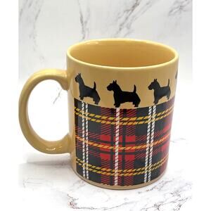 Vintage 80s Scottish Terrier Dog with Tartan Print Coffee Mug Retro Collectible